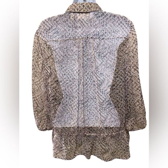 Sheer Chiffon Animal Print Button Up Blouse Elastic Waist Flowy Casual Office - Picture 3 of 11